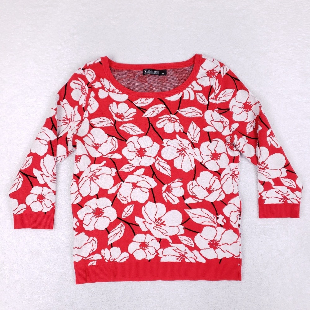7th Avenue‎ Design Studio Floral 3/4 Sleeve Sweater Large Red
